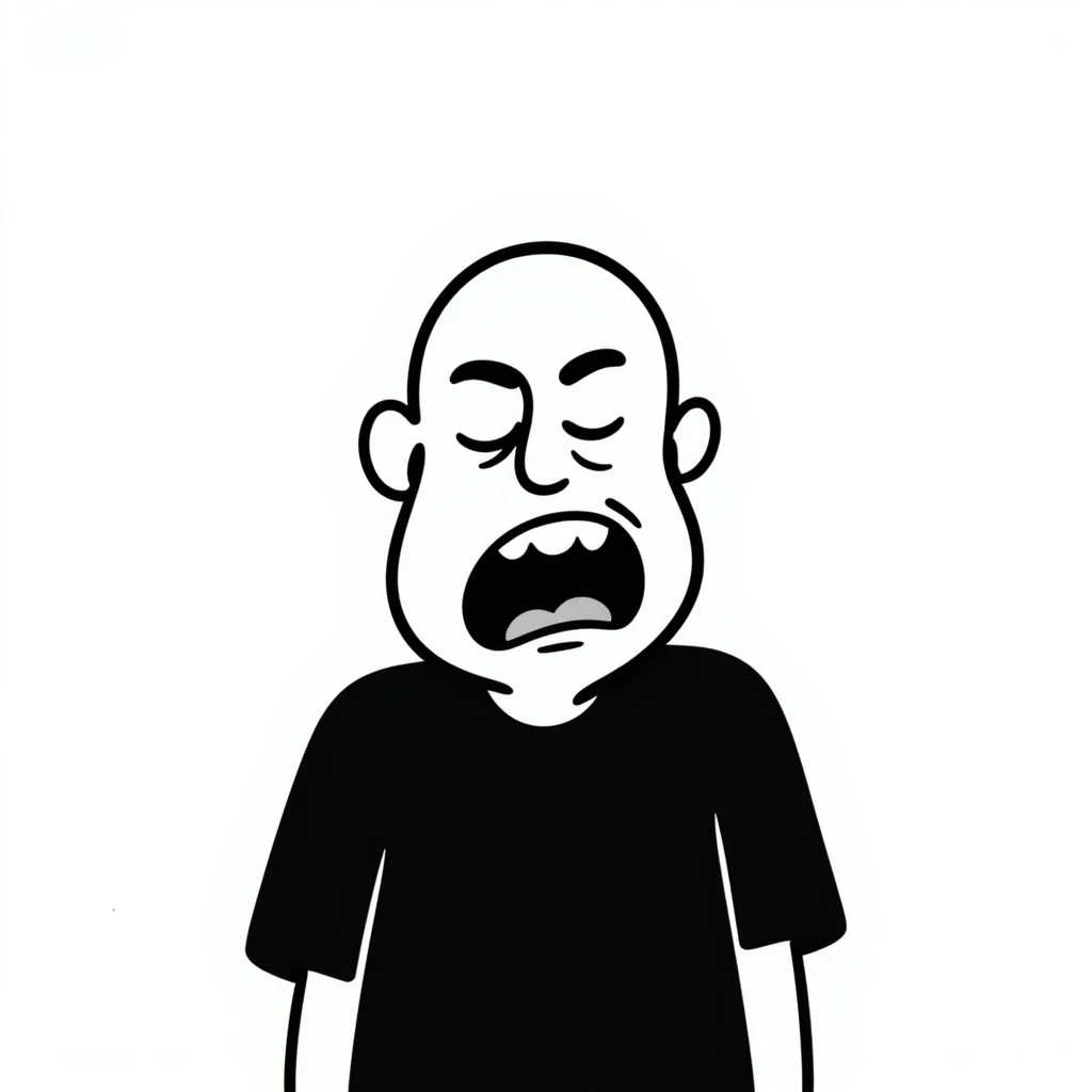 bald screaming ugly man, hand-drawn doodle style, funny and exaggerated emoji