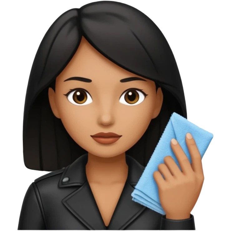 Women dressed in black leather holding a wipe  emoji