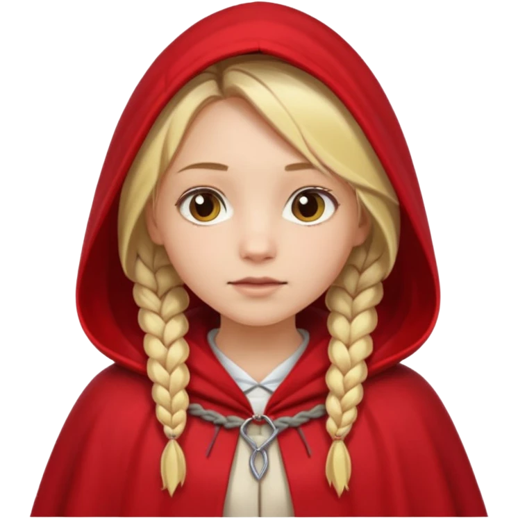 blonde braids hair kid girl, white skin, wear red cloak emoji