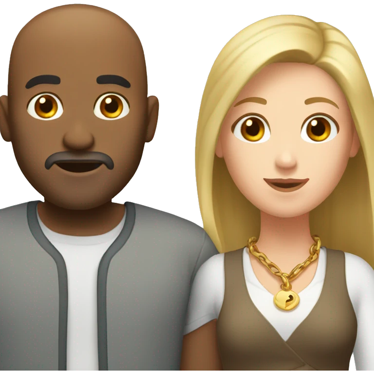 Brown bald man with chain hair and white woman long brown hair emoji
