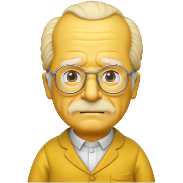 A 3D cartoon close-up of Grandpa Abe Simpson from The Simpsons, rendered in Memoji-style with bald yellow head, white tufts of hair on the sides, wrinkled face, glasses, and warm lighting. Match the Simpsons family color tone and style, yellow dress. emoji