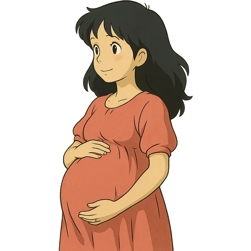 ghibli style pregnant woman with black hair emoji