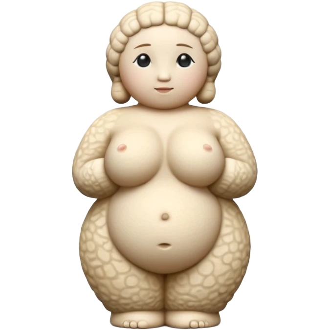 Venus of Willendorf prehistoric limestone figurine, rotund female figure with detailed rounded body emoji
