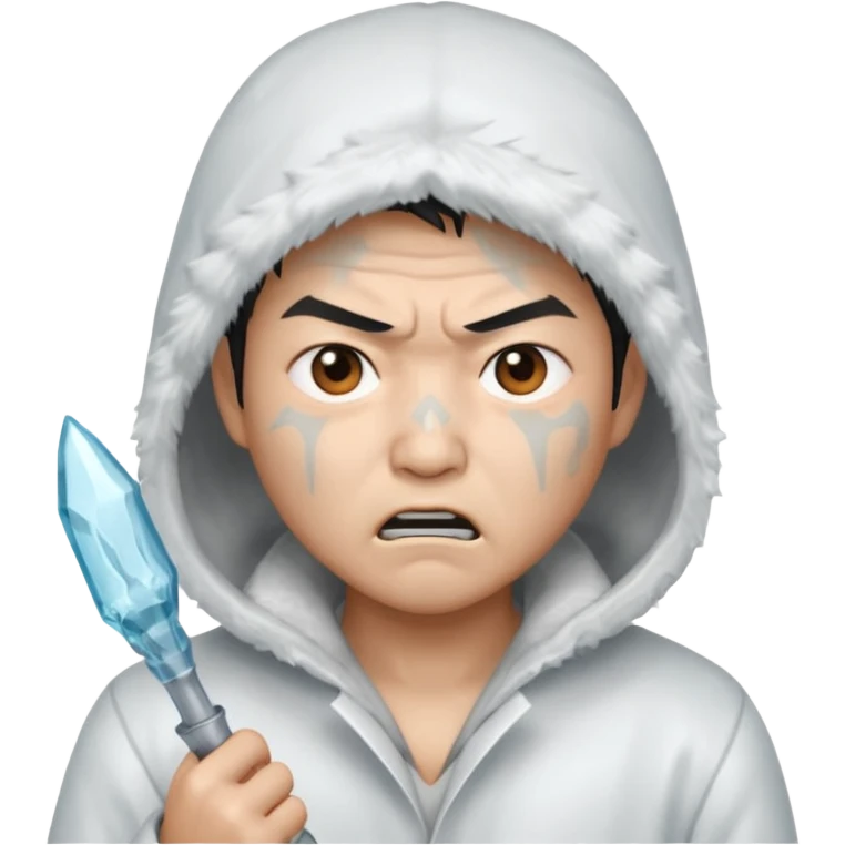 asian, eskimo glass, white coat, angry, grey face emoji