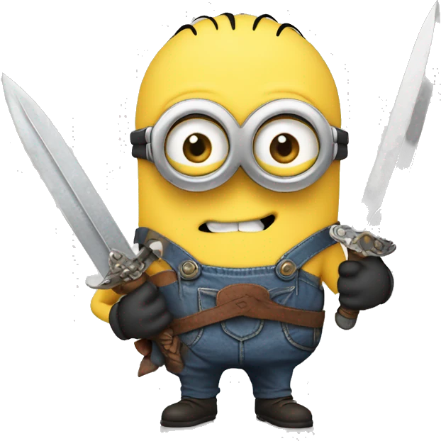 Minion wearing a shirt saying never goon and he’s holding a sword emoji