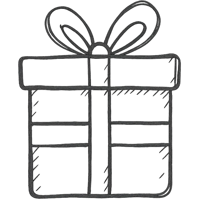 hand drawn outlined gift box with ribbon icon emoji
