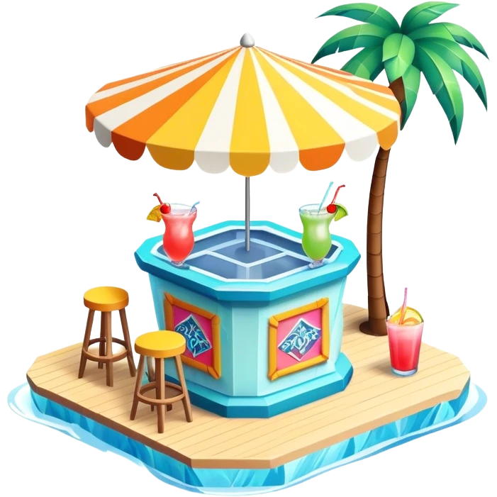 Beachfront frozen tropical cocktail stand, 3D isometric emoji