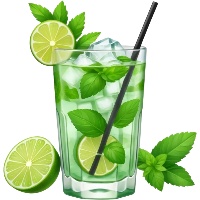 Make a mojito in she style of an emoji in a small glas  emoji