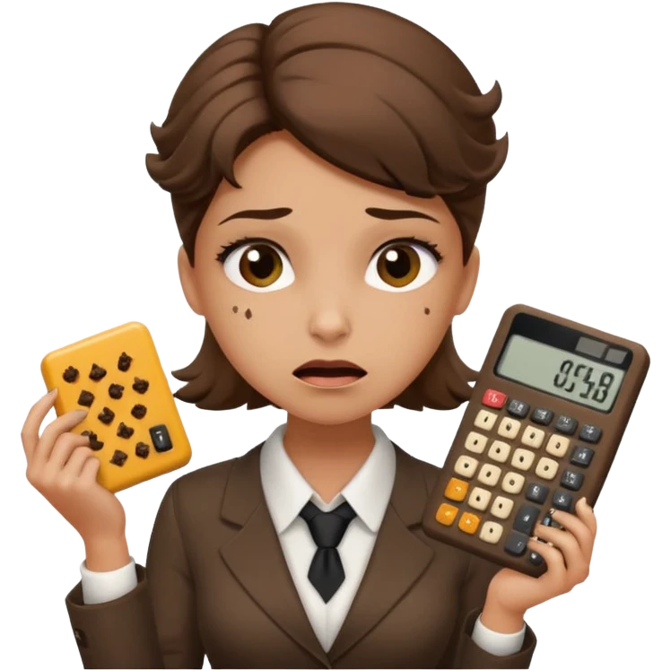 female accountant with calculator covered in animal poo emoji