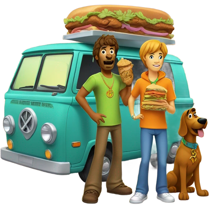 Shaggy and Scooby-Doo from “Be Cool, Scooby-Doo” and the Mystery Machine emoji