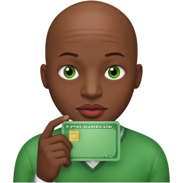 Bald man with huge lips holding a green card  emoji