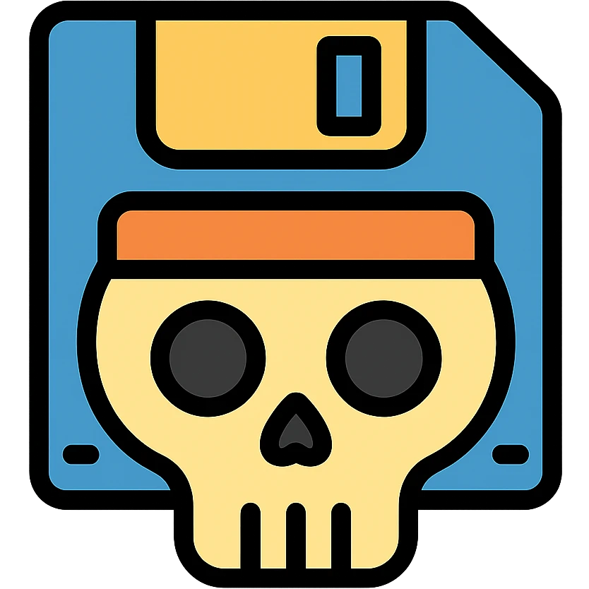 floppy disc shaped like a skull, color outline icon emoji