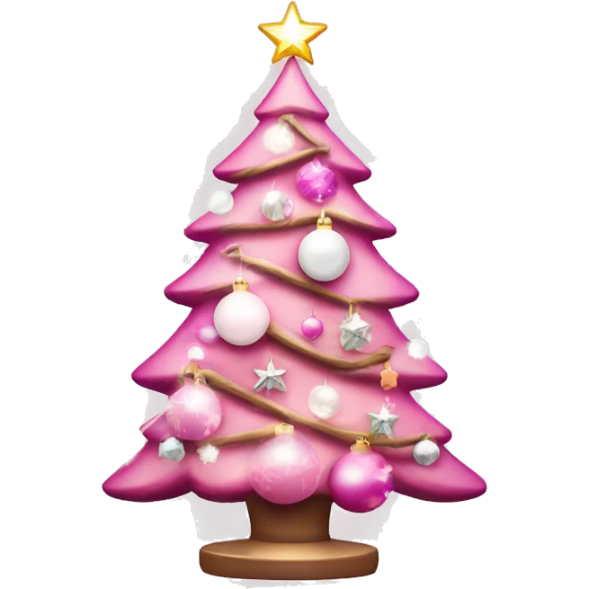 christmas tree lighted up but it is pink and white with cute ornaments which are sparkly pink  emoji