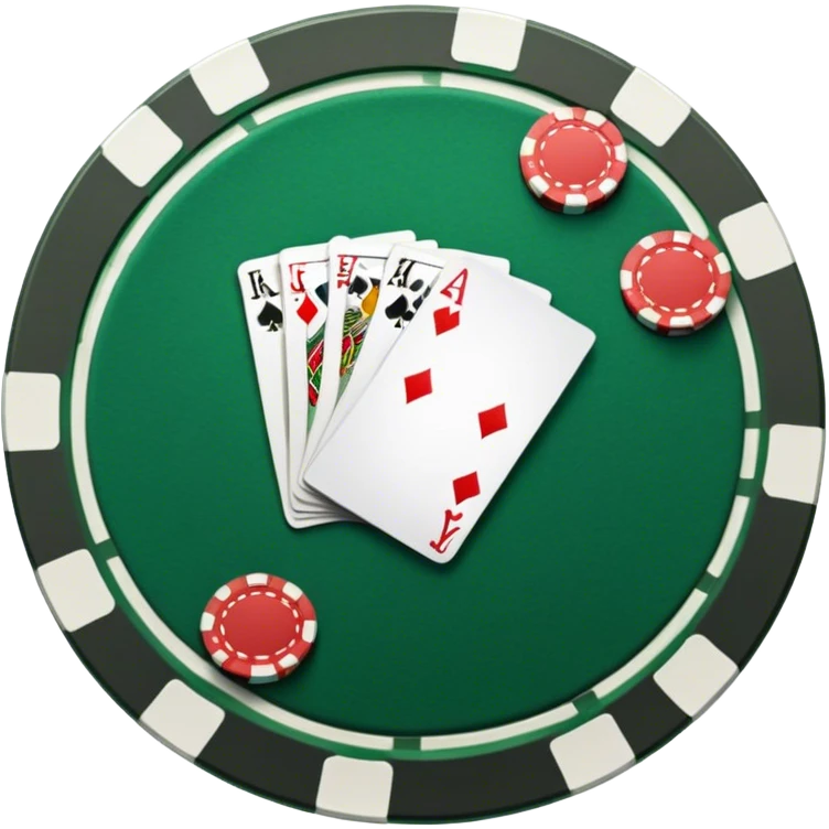 A photorealistic icon with playing cards and poker chips on a round green felt table. Detailed design with realistic lighting and textures, focusing on the classic atmosphere of card games. Transparent background, symbolizing card games and strategy. emoji