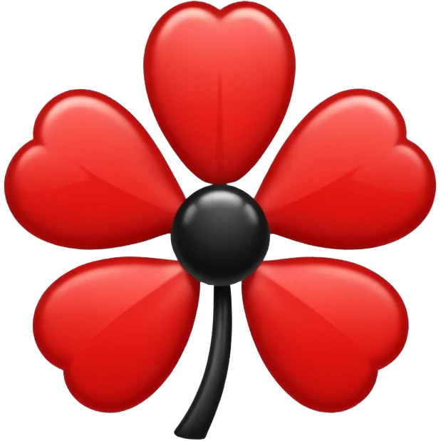 Un trébol de 5 hojas de color negro y rojo emoji