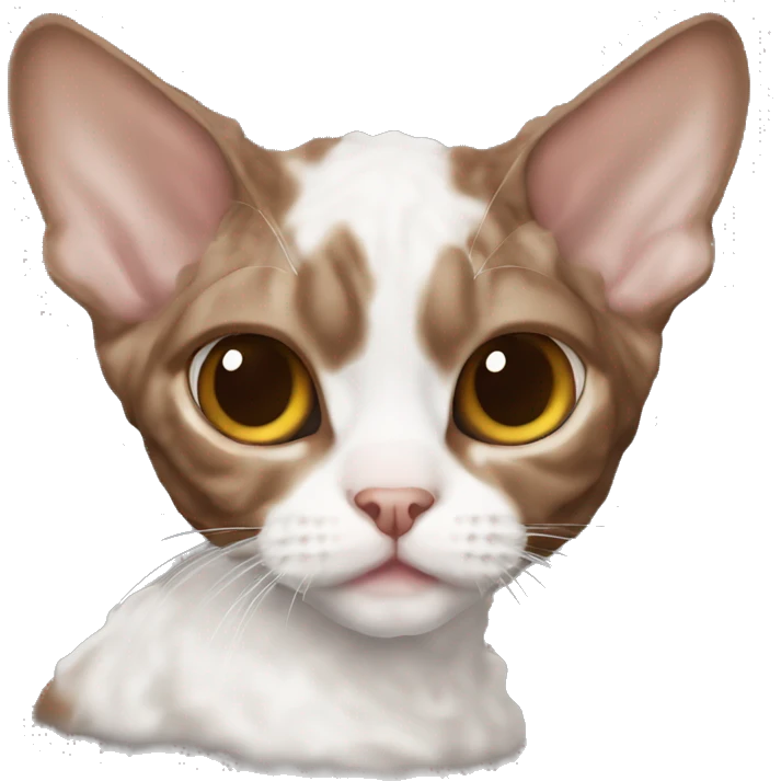  Devon Rex with soft, curly chocolate-brown fur and a white chest. emoji