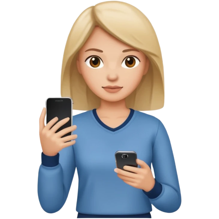 woman casual clothes holding one phone emoji