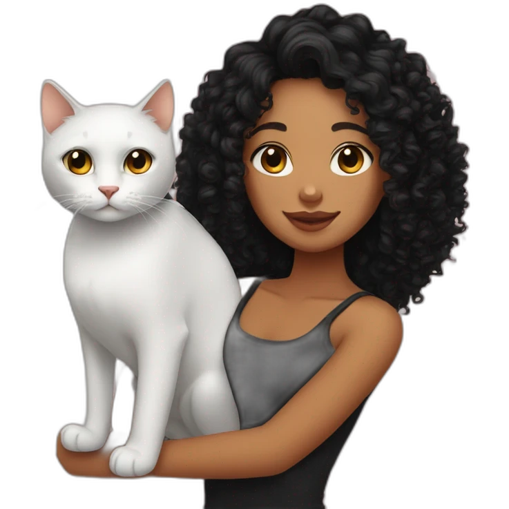 Curly girl with black hair andginger cat emoji