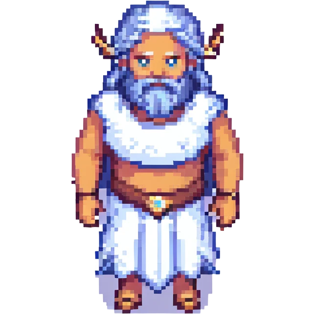 happy Zeus, the Greek god, pixel art style emoji