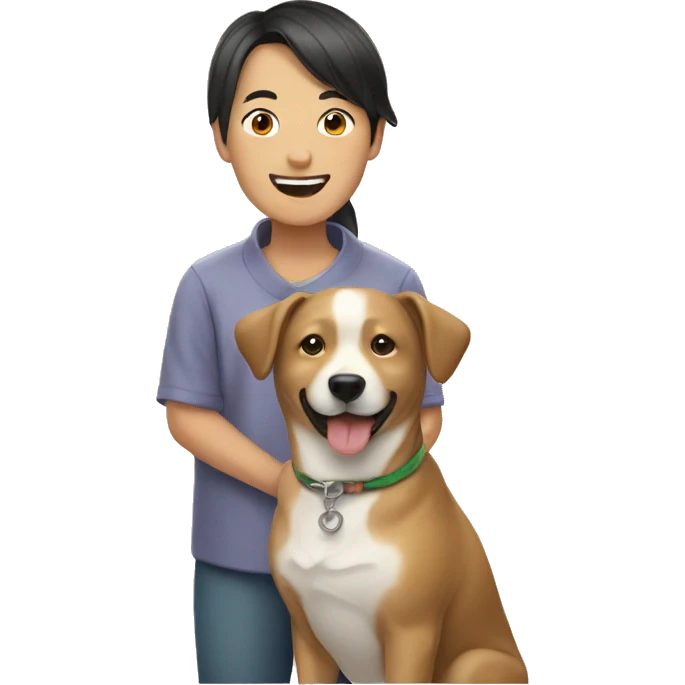 Asian and dog happy emoji