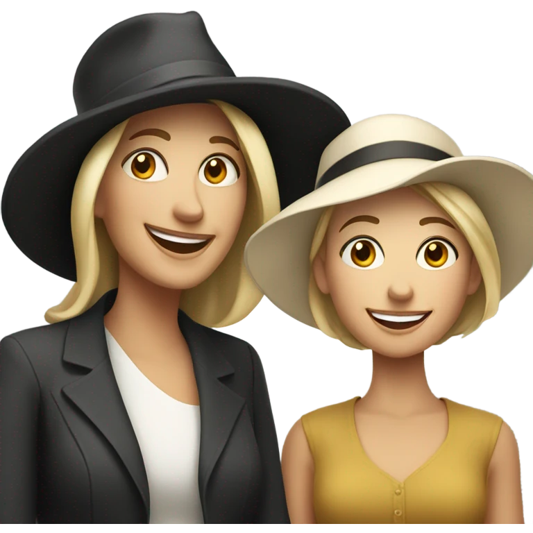 White mother with hat next to smiling emoji