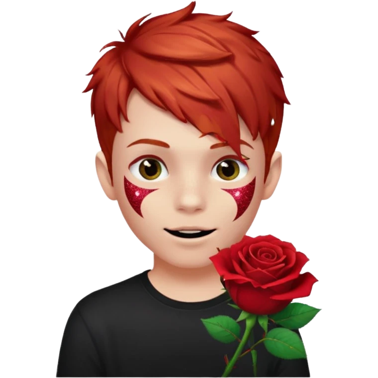 red glitter naughty-looking boy with a rose in his mouth emoji