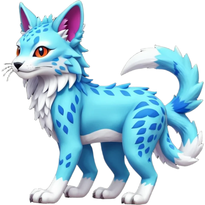 Colorful randomly-colored brightly-colored tropical kawaii edgy cute Lynx-Trico-Sergal-Vernid-Fakémon-Pokémon-creature (full body) emoji