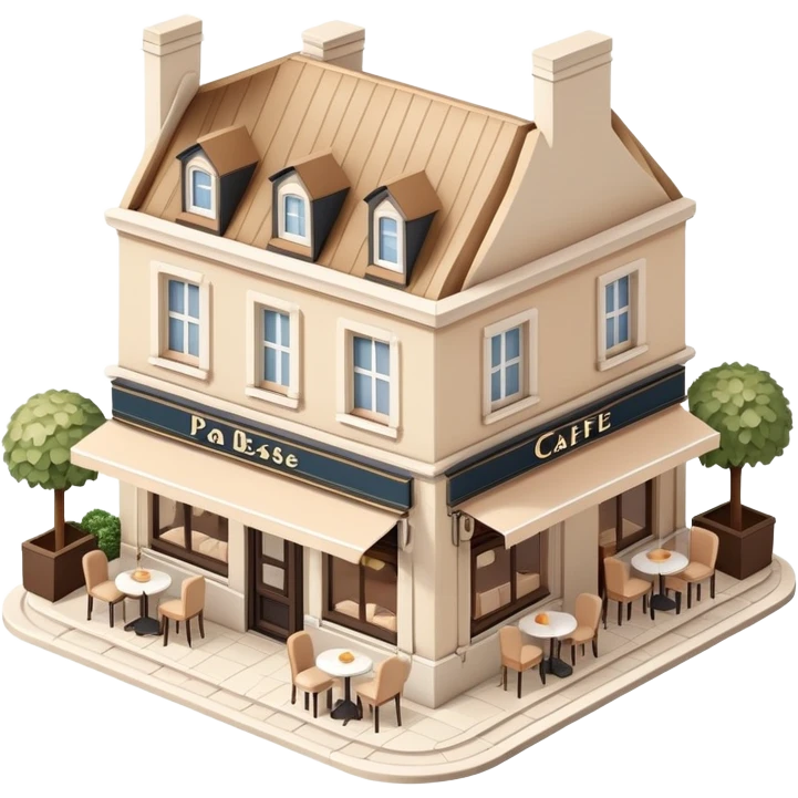 Isometric exterior little cozy beige Parisian café dollhouse style 3D realistic  emoji