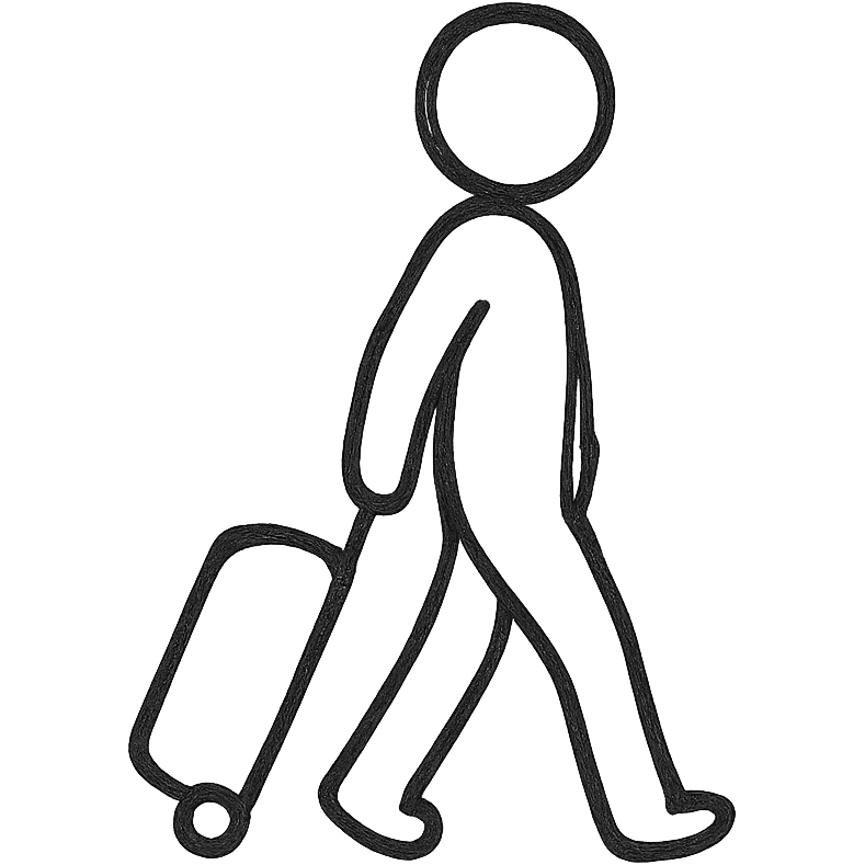 silhouette of a person with a suitcase, side view, simple, black emoji
