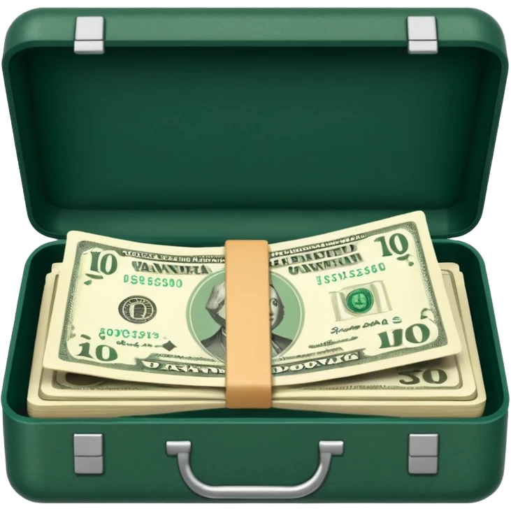 light beige banknotes in an open dark green case emoji