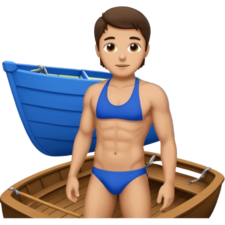 brunette male in a bikini on a boat emoji