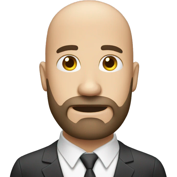 Bald CFO with medium beard, not happy emoji