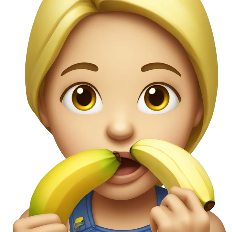 Girl have banana in mouth and eating emoji
