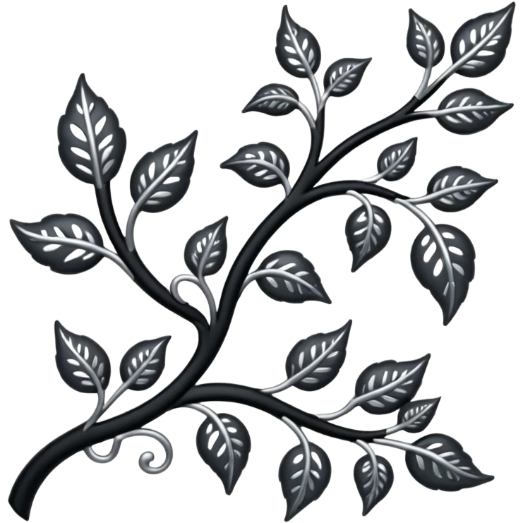 Black and silver filigree vine with leaves, artistic design, 3D, extremely detailed design emoji