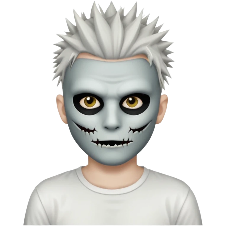 zombie boy with spiky emo hair and white shirt emoji and he wears an anonymous mask emoji