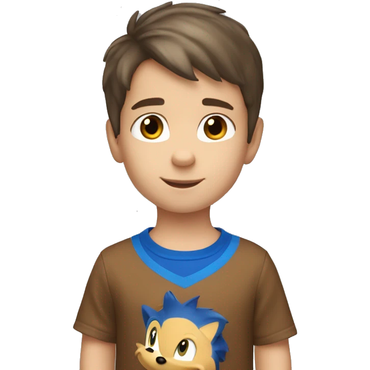 A young 5 year old white boy with short brown hair and brown eyes wearing a blue sonic the hedgehog shirt
 emoji