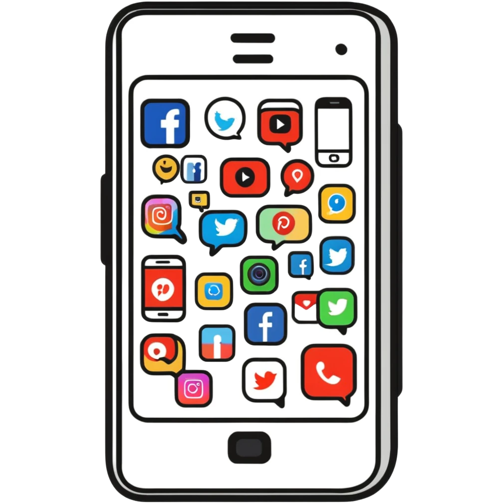 smartphone with social media icons emoji