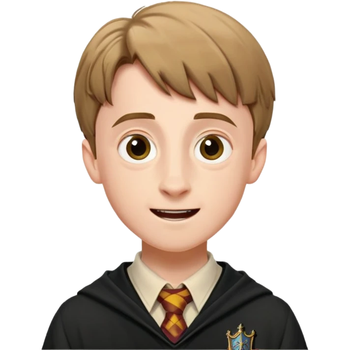 Hugh Mitchell is colin creevey in harry potter, wear hogwarts uniform,  Short light brown hair, small and skinny, with a perpetual look of excitement on his face. emoji