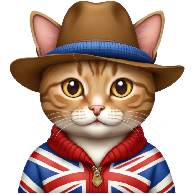 cat wearing union jack sweater and big cowboy hat emoji