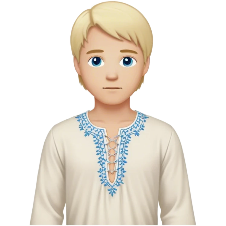 medieval spring outfit worn by a DnD themed fantasy male character. soft cotton tunic with a laced-up neckline and subtle floral embroidery. clothes only above the waist. The clothes full waist. The character's haven't arms. character is white-skinned, blonde hair, blue eyes, medium-length straight hair. emoji