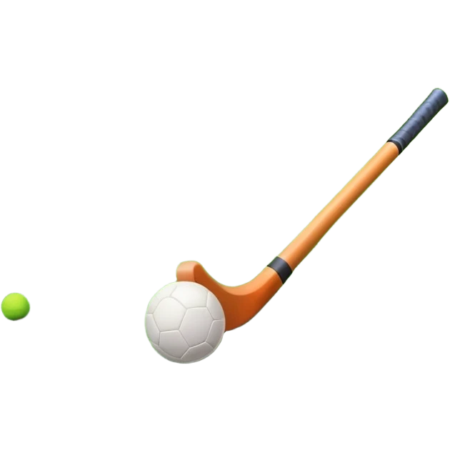 A field hockey stick and ball on a vibrant green grass field, with goalposts and clear field markings in the background. The scene emphasizes the bright, lush grass, highlighting the fast-paced and strategic nature of hockey on a well-maintained pitch. emoji