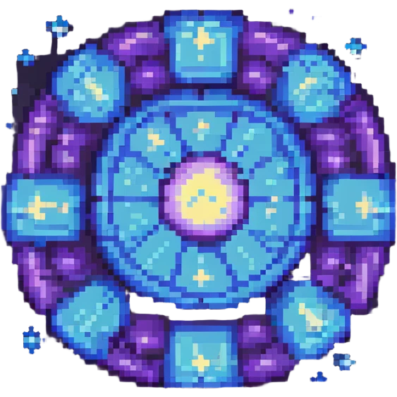 minimalist pixel art stylized neutron particle, cosmic background with stars, cool blue and purple colors, modern flat design, clear and distinct for emoji use emoji