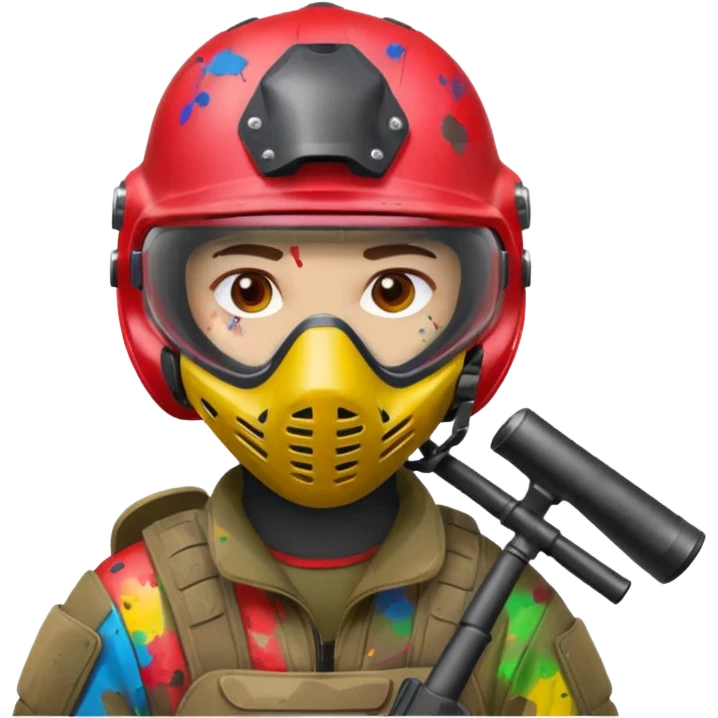 paintball player face shot with lots of colors messy red helmet emoji