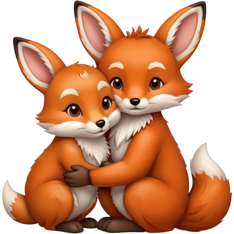 A fox hugs a brown bunny emoji