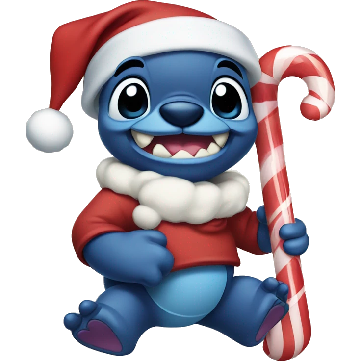 Stitch Disney with Candy cane wearing a Santa hat emoji
