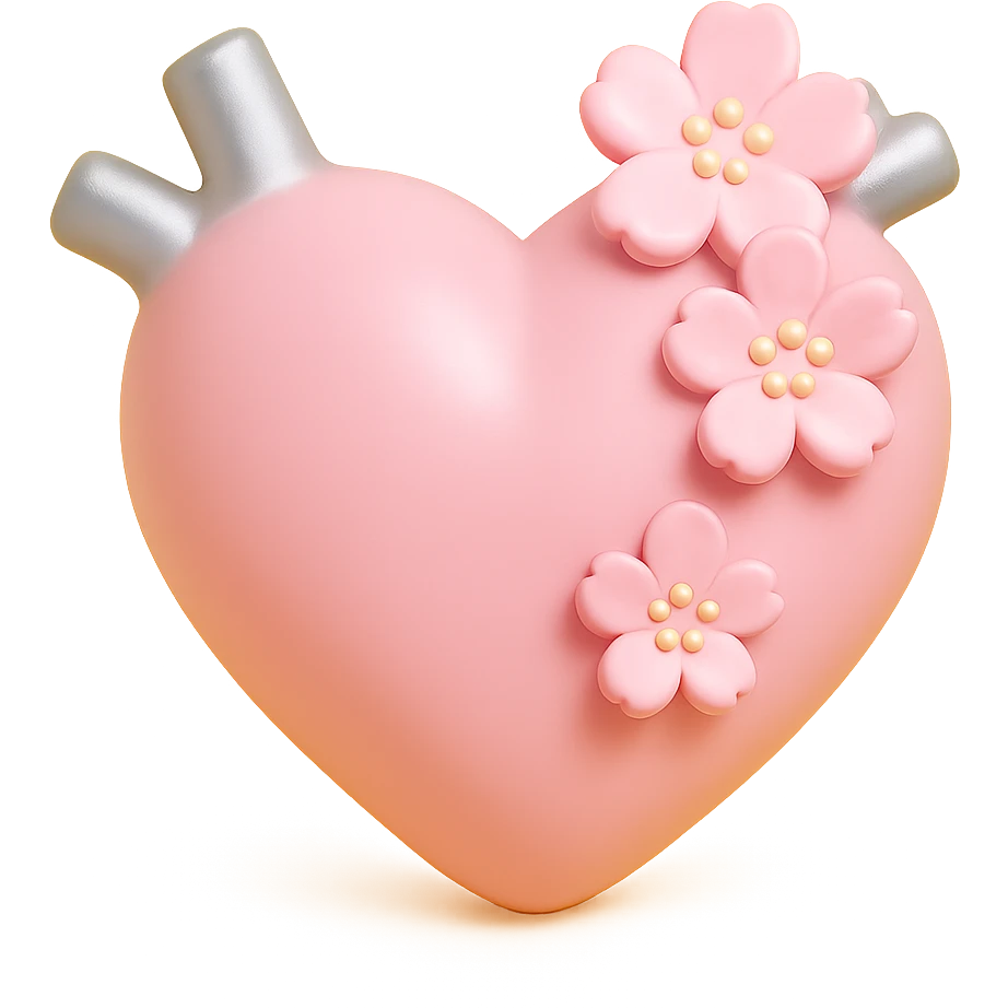 heart with sakura and silver accents, vinyl figure style emoji