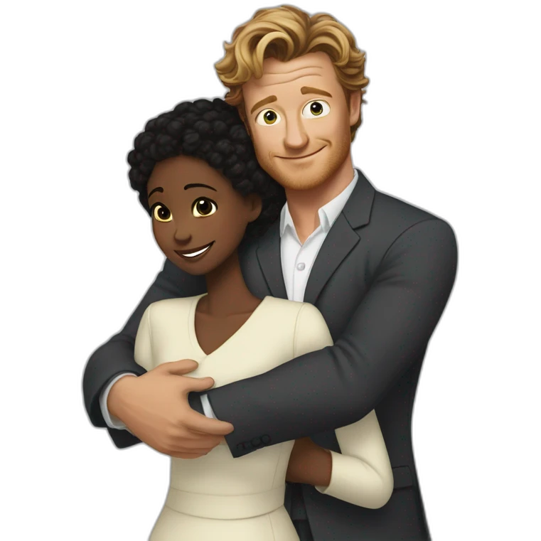 Simon Baker hug a black girl brown eyes and sblack hair in a bun emoji