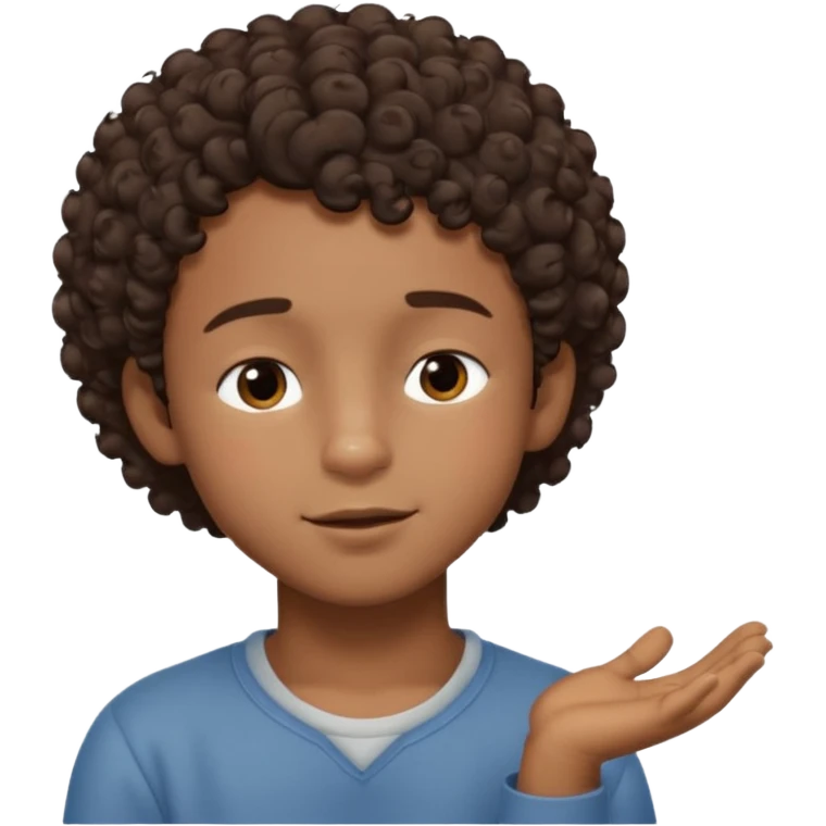 Brown boy with short curly hair dreaming abouthis girlfriend small smirk on his face eyes closed with a little heart next to him emoji