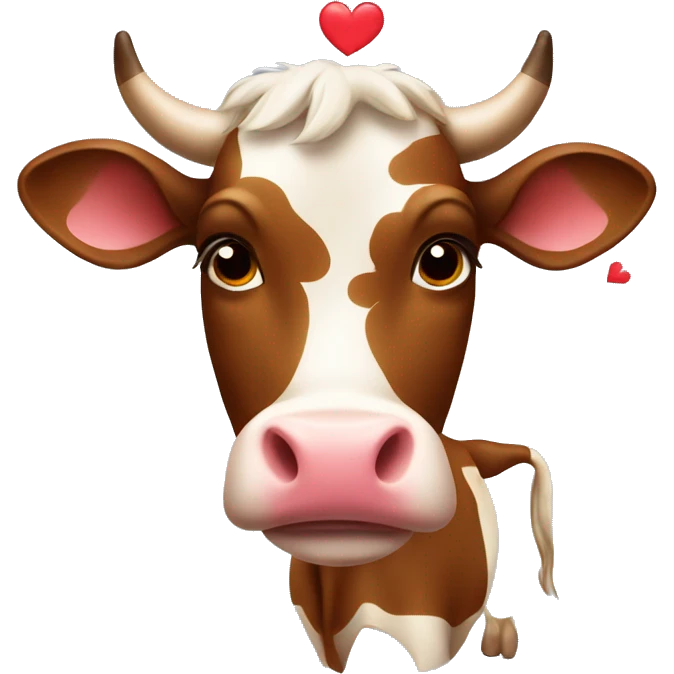 brown spotted cow with hearts emoji