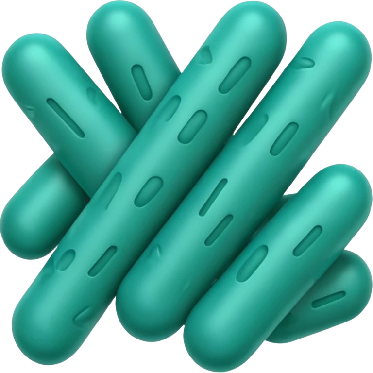 Multiple Lactobacillus bacteria emojis, thick rod shape, teal green, soft fibrous texture, clean ingredient icon style
 emoji